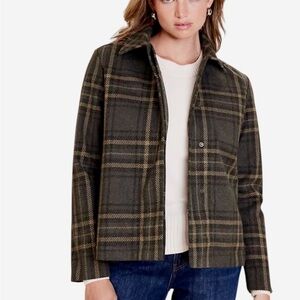 Banana Republic Plaid Gray Tan Neutral Winter Snap Front Waist  Jacket Sz S